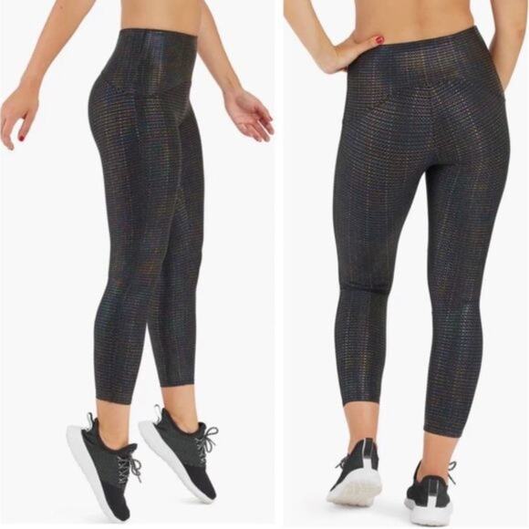 Spanx Metallic Dot Print Active Leggings SIZE M Black Rainbow Yoga Pant 50208R - Picture 11 of 11